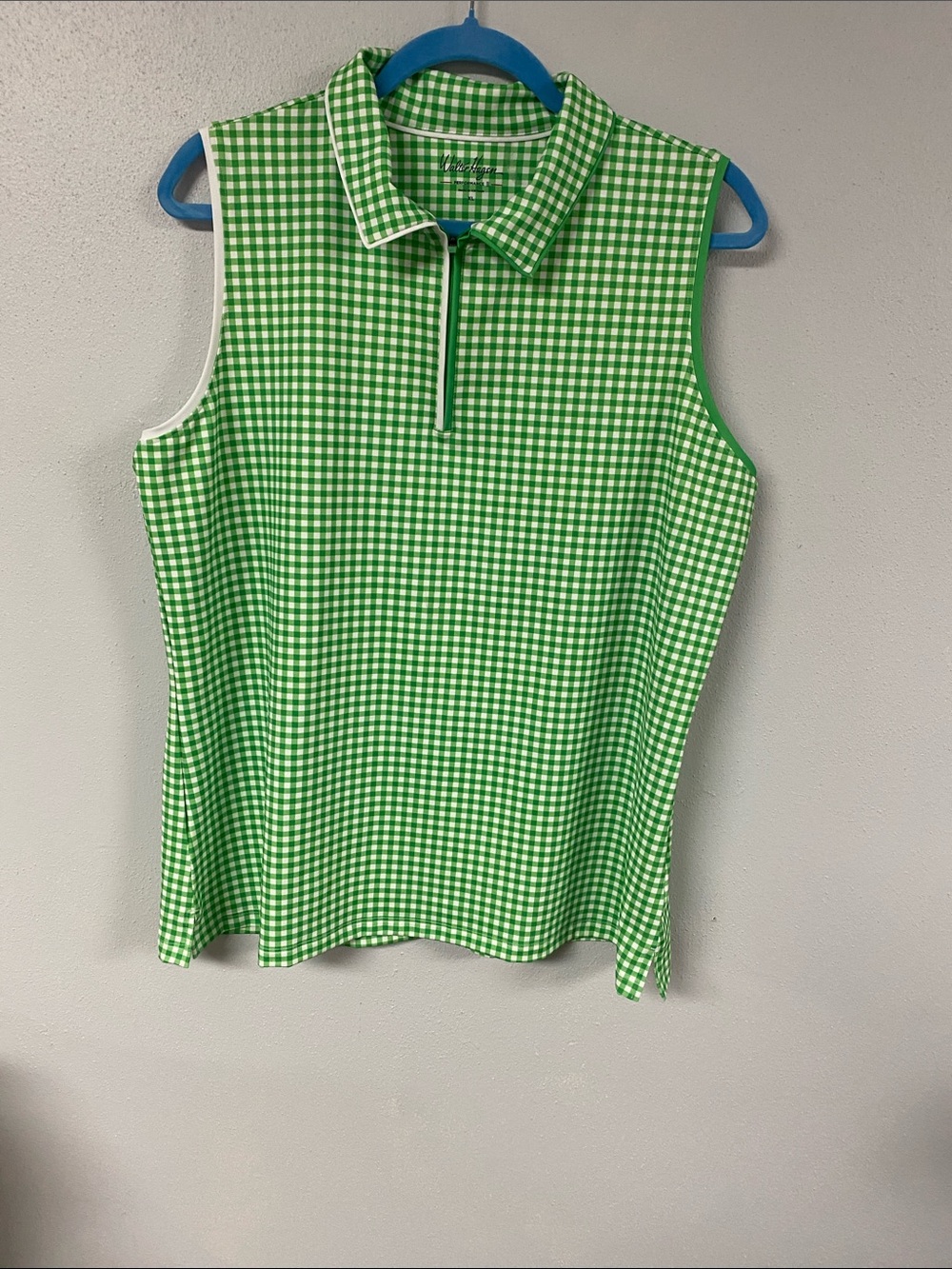 Walter Hagen Sleeveless Green Gingham Polo Tank Top. Size XL
